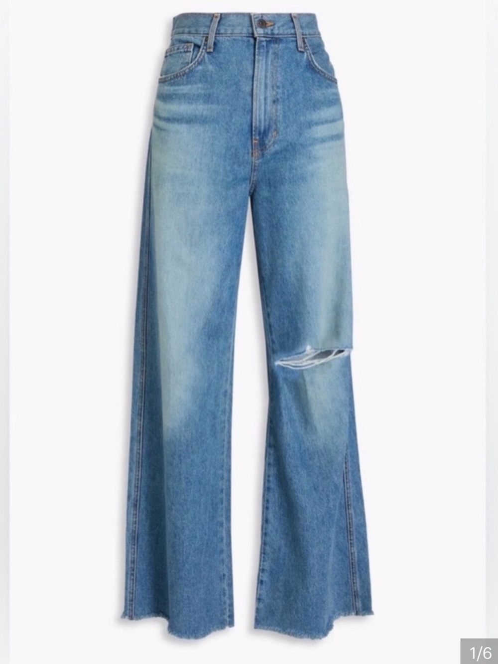 Veronica Beard Taylor Wide Leg Jeans Size 30 High Rise Distressed Raw Hem